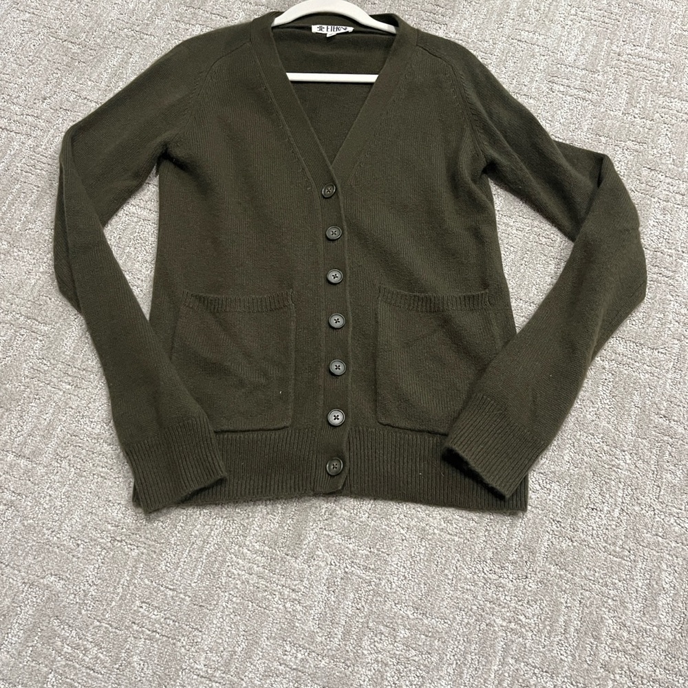 Eterne Olive Green Hackson Cardigan Sweater Cashmere